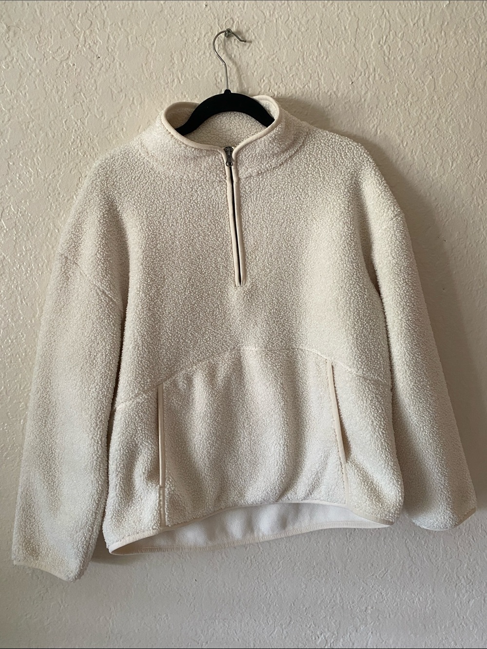 Te Verde Sherpa Fleece Pullover Sweater Size L Cream Cozy Quarter Zip - Picture 2 of 6